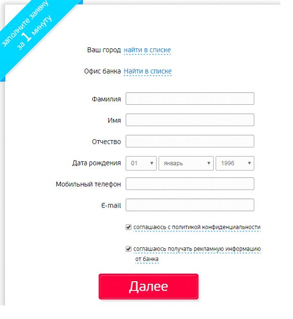 Форма на кредит УБРиР 2